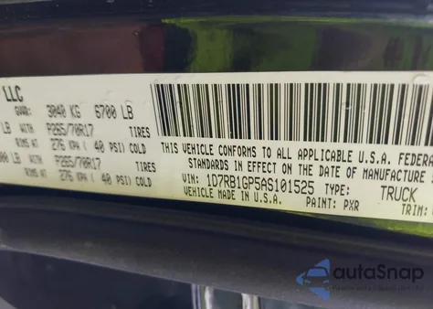 2010 Dodge Ram 1500 Slt/Sport/Trx from USA, damaged, VIN 1D7RB1GP5AS101525